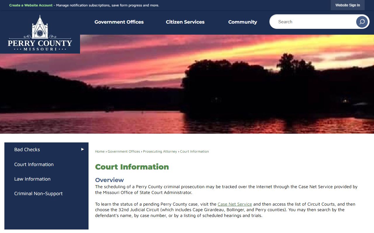 Perry County court records after arrest Case.net information page