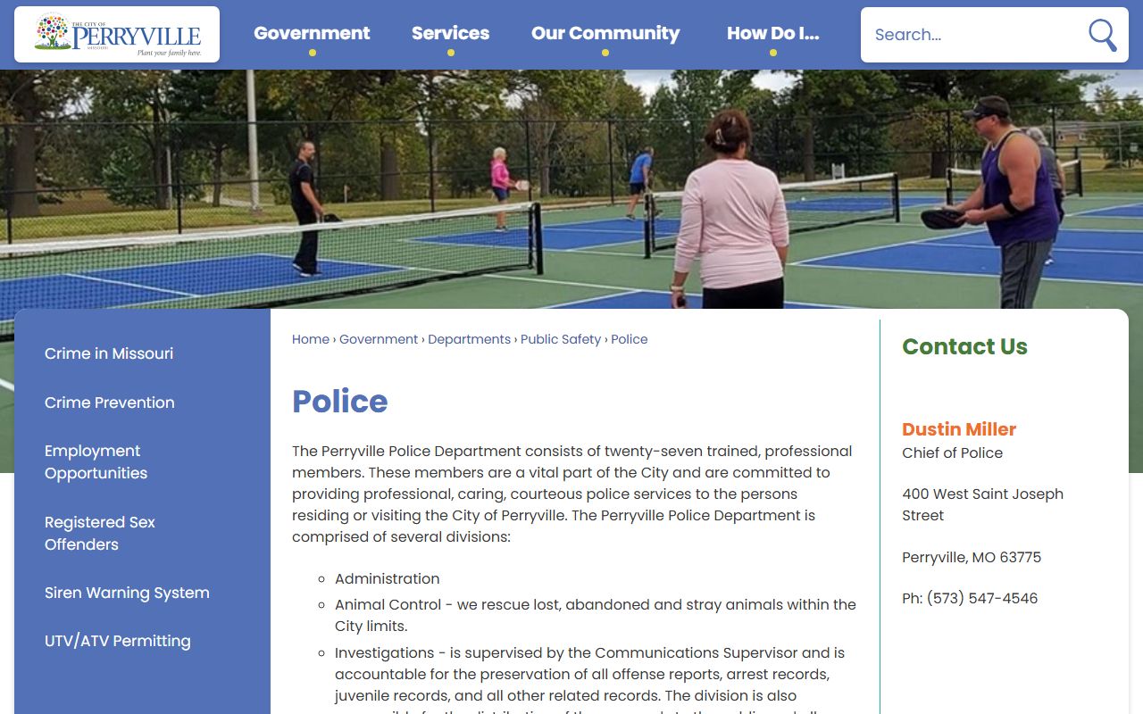 Official Perryville Police Department page for city police services